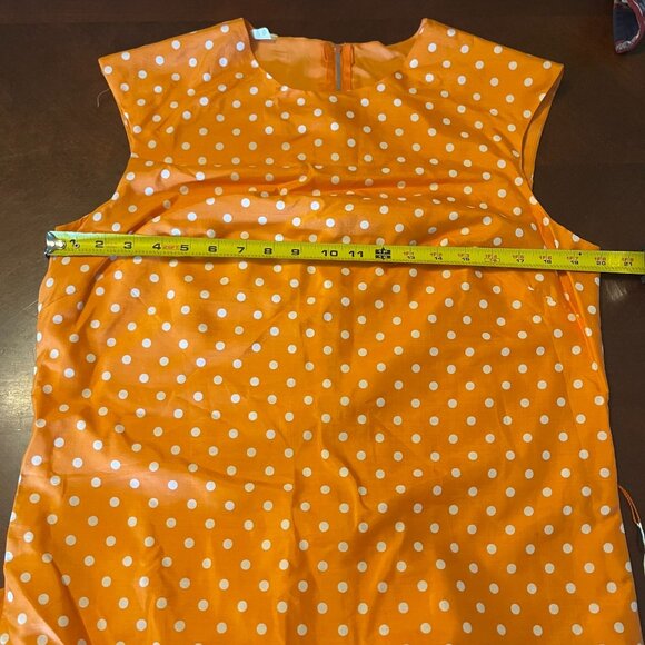 vintage Orange and white Polka Dot 100% Silk Dress Size 18 Sleeveless - Picture 6 of 8
